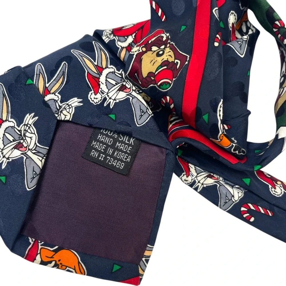 VTG Looney Tunes Christmas‎ Tie Silk 90's  Taz Bugs Bunny 4